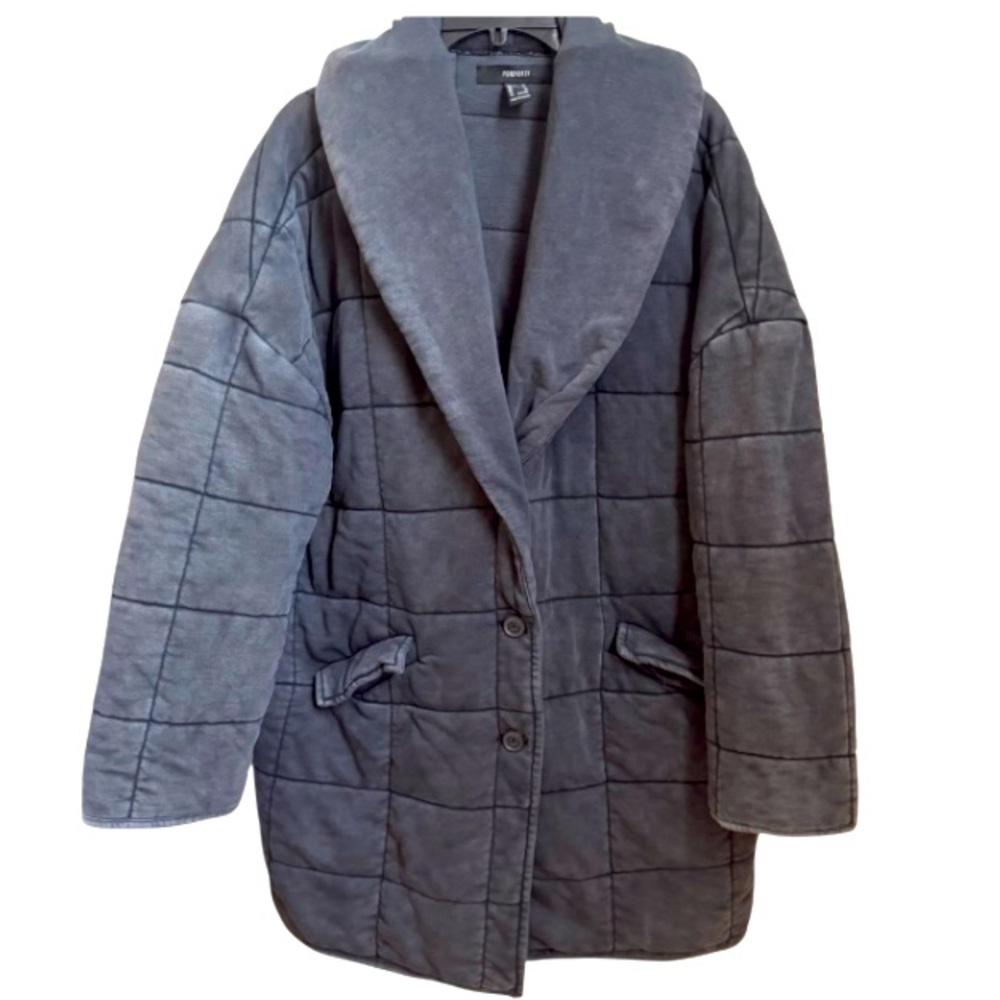 Forever 21 Grey Quilted Longline Oversized Coat Side Pockets Size Medium